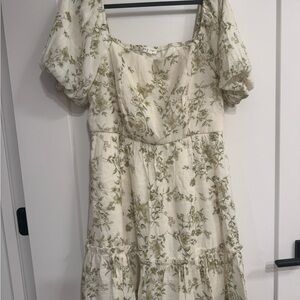 Blu Pepper Cream and Green Floral Midi Dress